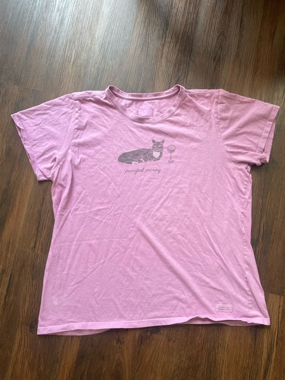 Life Is Good WOMENS XL Purrfect Pairing Cat Glass Of Wine Short Sleeve T-Shirt